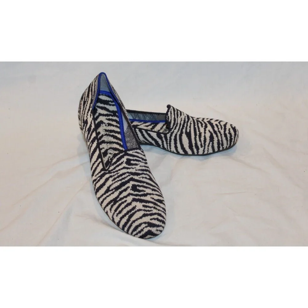Rothy's Women's The Loafer Zebra Slip In Ballet Flats New SZ 6 Black White